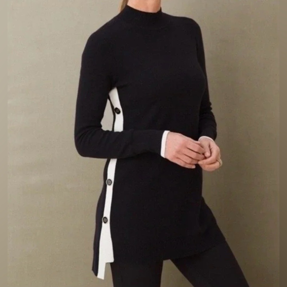 NWOT Chico’s Black Side Button Detail Sweater Tunic Size M Modern Minimalist